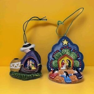 Peruvian Handcrafted Christmas Nativity Scene Peru Folk Art Ornaments Set Of 2